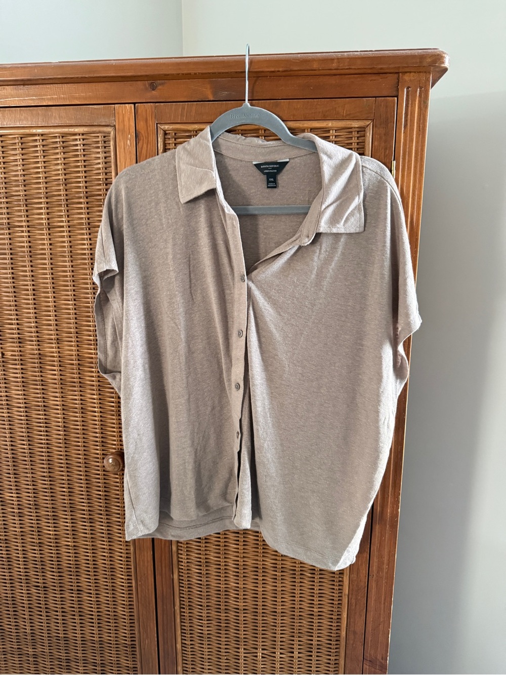 Banana Republic Taupe Short-Sleeve Button Front Top